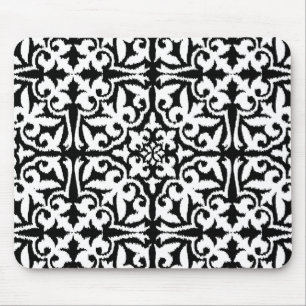 Alfombrilla De Ratón Patrón de damasco de Ikat - Blanco y negro