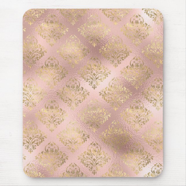 Alfombrilla De Ratón Patrón de Damasco de vidrio de Relieve metalizado  (Frente)