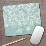 Alfombrilla De Ratón Patrón de Damasco de Vintage Azul Hielo con Acabad<br><div class="desc">Un patrón vintage con un diseño de pizarra y encaje. Eche un vistazo a las flores y hojas.Un diseño moderno con colores y elegancia en tonos de joyas. Los elementos son más fáciles de personalizar cuando se reemplazan primero todo el texto y las fotos. Si su arte todavía necesita ser...</div>
