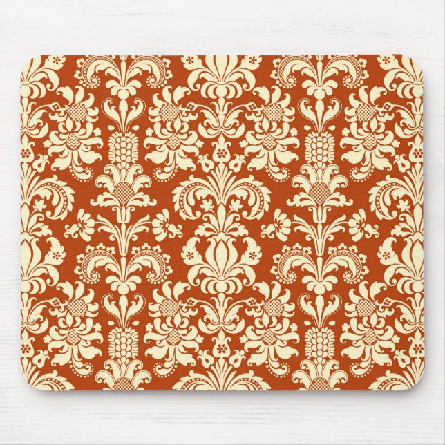 Alfombrilla De Ratón Patrón de Damasco Floral Rust-Red & Beige (Frente)
