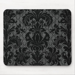 Alfombrilla De Ratón patrón de damasco gris negro de encaje falso