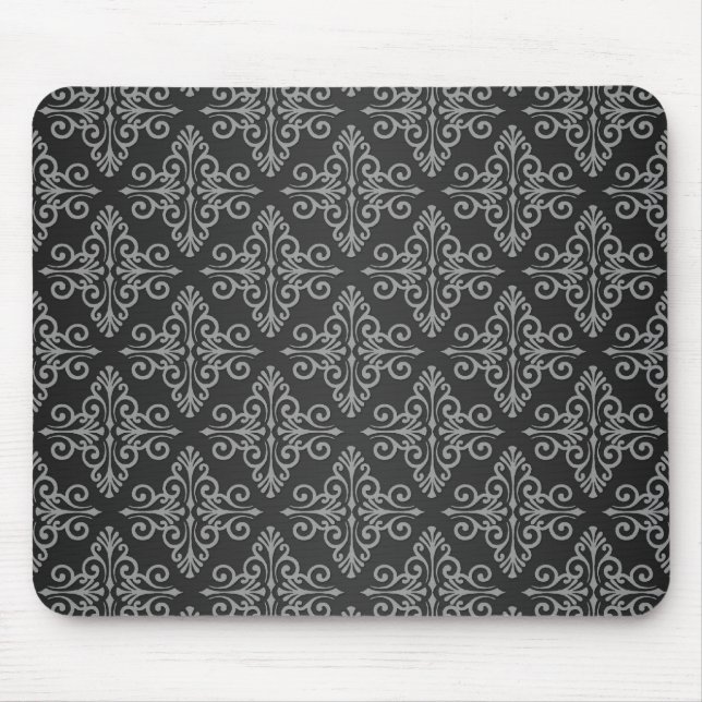 Alfombrilla De Ratón Patrón de damasco negro y blanco (Frente)