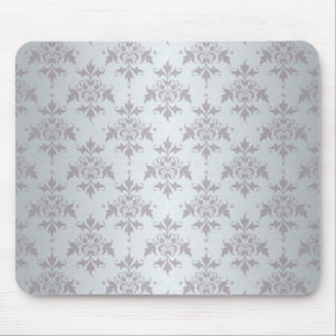 Alfombrilla De Ratón Patrón de damasco pálido gris plateado