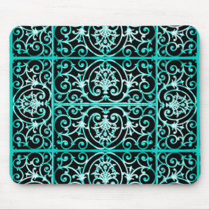 Alfombrilla De Ratón Patrón de desplazamiento de verdigris y negro
