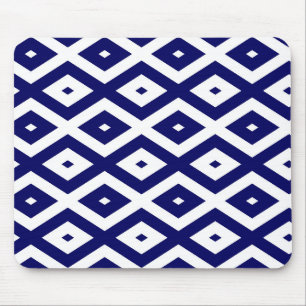 Alfombrilla De Ratón Patrón de diamante blanco y azul de la marina