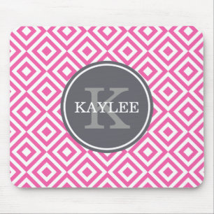 Alfombrilla De Ratón Patrón de diamante geométrico monogramado de color