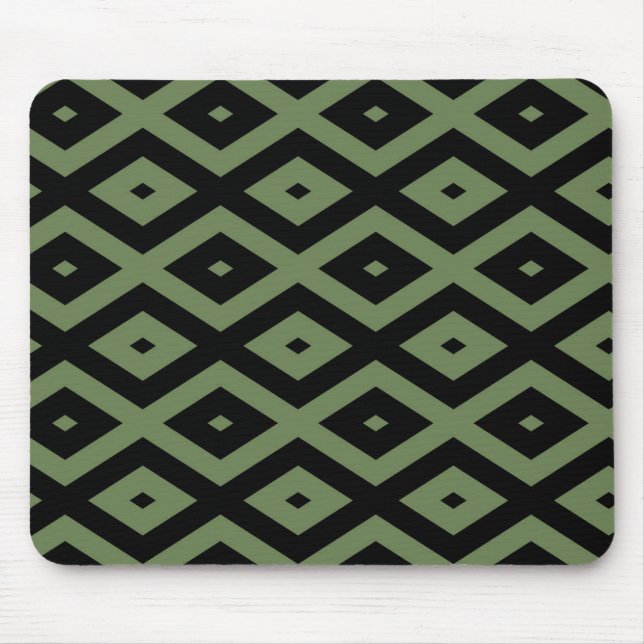 Alfombrilla De Ratón Patrón de diamante verde oliva y negro (Frente)