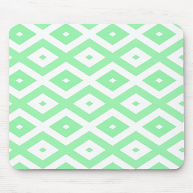 Alfombrilla De Ratón Patrón de diamante verde y blanco (Frente)