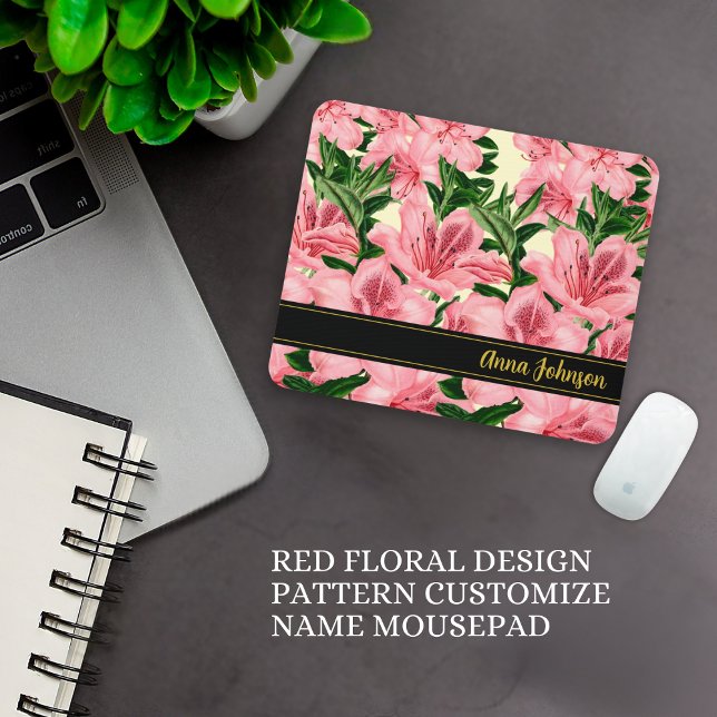 Alfombrilla De Ratón Patrón de diseño floral rojo Nombre Personalizar M (Subido por el creador)