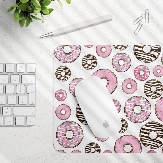 Alfombrilla De Ratón Patrón De Donuts, Donuts Rosados, Donuts Blancos (Subido por el creador)