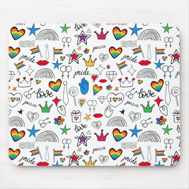 Alfombrilla De Ratón Patrón de Doodle del Orgullo Gay (Frente)