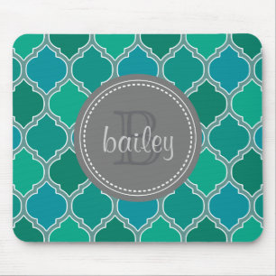 Alfombrilla De Ratón Patrón de entramado moderno Verde azulado-gris mon