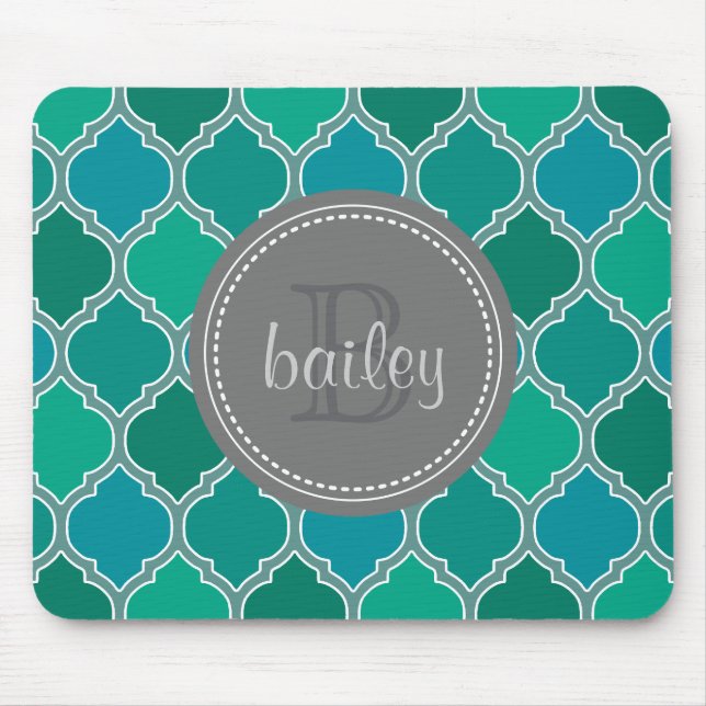 Alfombrilla De Ratón Patrón de entramado moderno Verde azulado-gris mon (Frente)