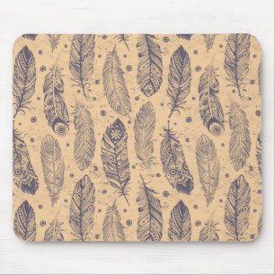 Alfombrilla De Ratón Patrón de esquema de plumas étnicas