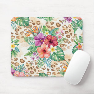 Alfombrilla De Ratón Patrón de estampado de leopardo floral tropical