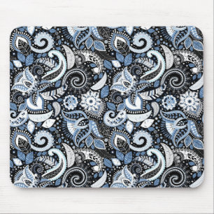 Alfombrilla De Ratón Patrón de Estampado Paisley Blanco y Azul