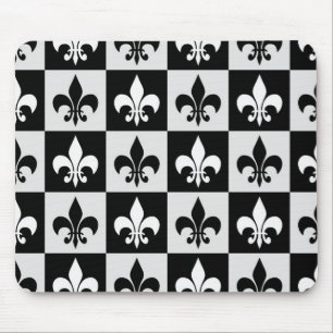 Alfombrilla De Ratón Patrón de flor blanco negro controlado-De-Lis