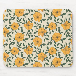 Alfombrilla De Ratón Patrón de flor de amapola naranja
