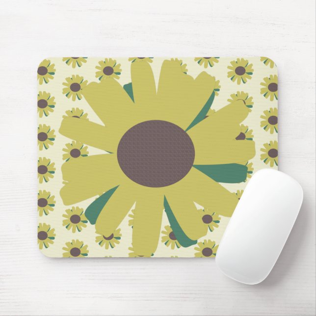 Alfombrilla De Ratón Patrón de flor de girasol simple amarillo (Con ratón)