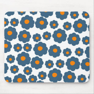 Alfombrilla De Ratón Patrón de Flor de Hippie Azul Naranja Elegante