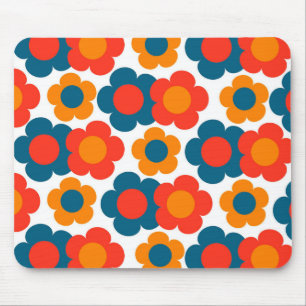Alfombrilla De Ratón Patrón de Flor de Hippie Azul Naranja Elegante