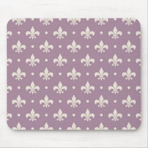 Alfombrilla De Ratón Patrón de Flor de Lis plateado sobre fondo morado