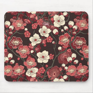 Alfombrilla De Ratón Patrón de Flor de Sakura Burgundy Oscuro Coral Flo