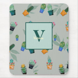 Alfombrilla De Ratón Patrón de flor de vegetación de cactus