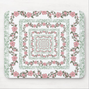 Alfombrilla De Ratón Patrón de flor del Retro de borde rosa verde Y2K 7