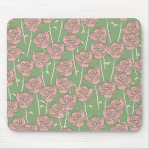 Alfombrilla De Ratón Patrón de flor del Retro Rosa Verde Y2K 70s
