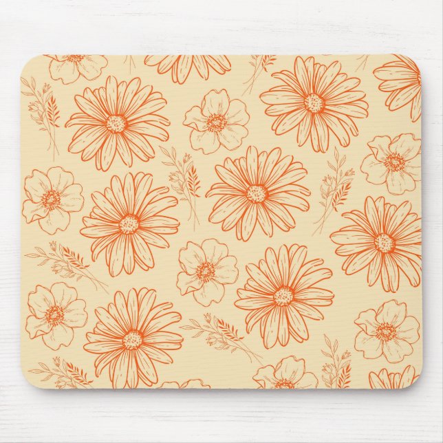 Alfombrilla De Ratón Patrón de flor Y2K retro naranja (Frente)