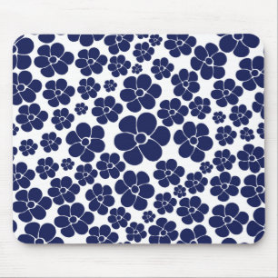Alfombrilla De Ratón Patrón de flores - Azul y blanco
