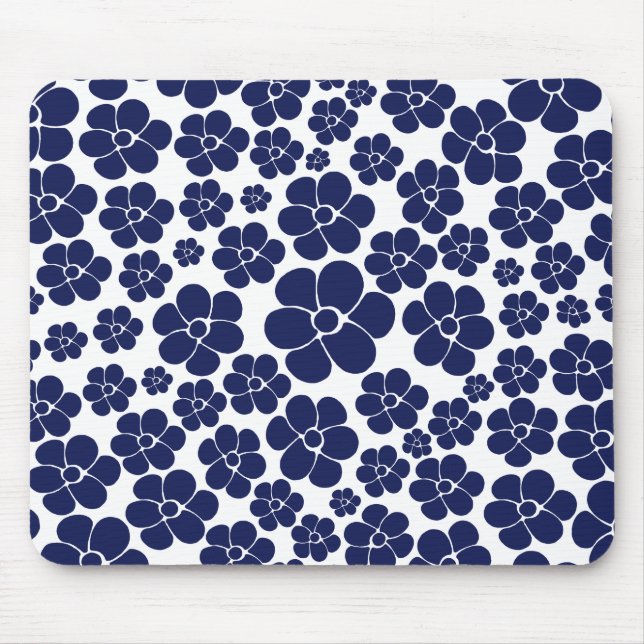 Alfombrilla De Ratón Patrón de flores - Azul y blanco (Frente)