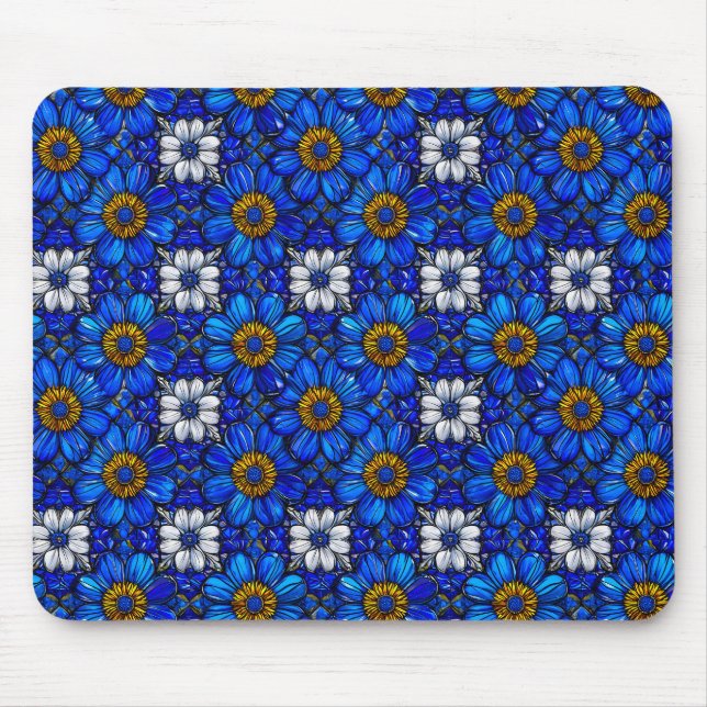 Alfombrilla De Ratón Patrón de flores azules (Frente)