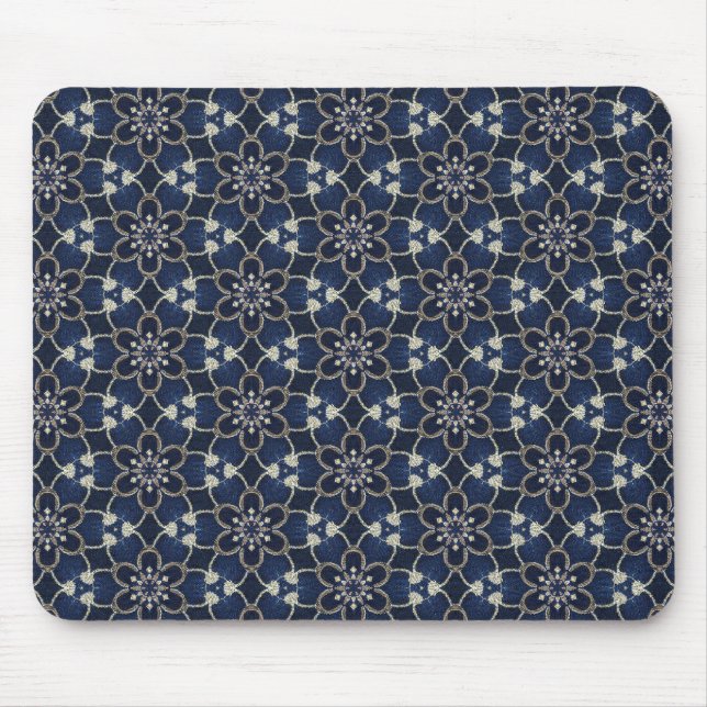 Alfombrilla De Ratón Patrón de flores azules de medianoche (Frente)
