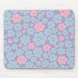 Alfombrilla De Ratón Patrón de flores en azul, lila y rosa