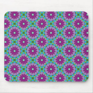 Alfombrilla De Ratón Patrón de flores magenta, rosa y verde