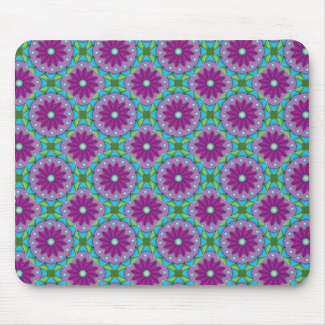 Alfombrilla De Ratón Patrón de flores magenta, rosa y verde (Frente)