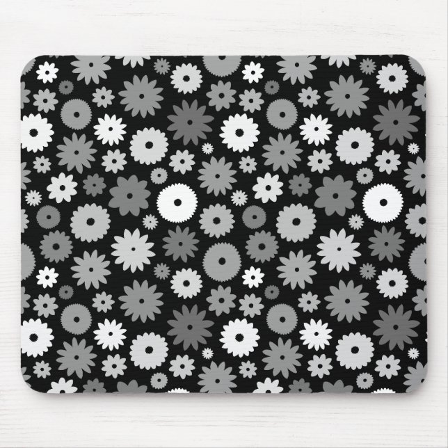 Alfombrilla De Ratón Patrón de flores monocromas (Frente)