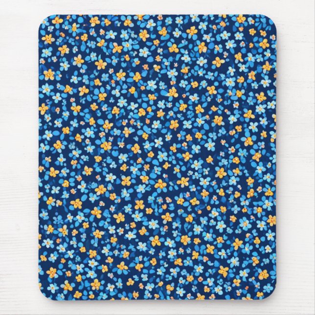 Alfombrilla De Ratón Patrón de flores pequeñas azules (Frente)