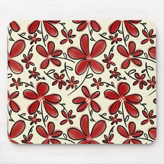 Alfombrilla De Ratón Patrón de flores rojas (Frente)