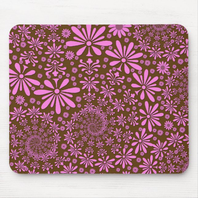 Alfombrilla De Ratón Patrón de flores rosas y marrones chocolate (Frente)