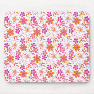 Alfombrilla De Ratón Patrón de flores tropicales rosa y naranja