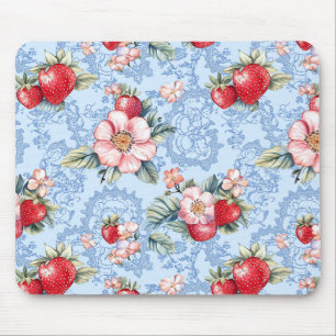 Alfombrilla De Ratón Patrón de fresas y flores vintage