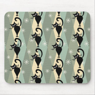 Alfombrilla De Ratón Patrón de gato negro de Mid Century