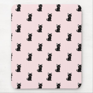 Alfombrilla De Ratón Patrón de gato negro lindo sobre rosa pastel