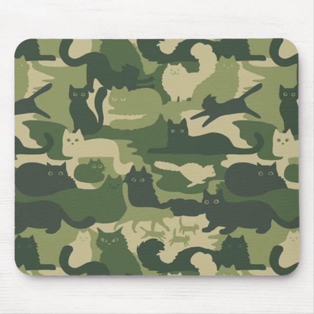 Alfombrilla De Ratón Patrón de gatos de camuflaje verde | Guay Kitties  (Frente)
