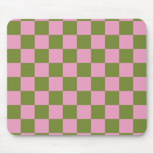 Alfombrilla De Ratón Patrón de Gingham de color verde rosa