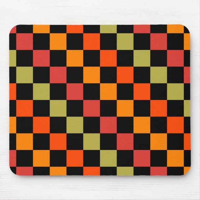 Alfombrilla De Ratón Patrón de Gingham de naranja Black Checkered (Frente)