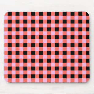 Alfombrilla De Ratón Patrón de Gingham negro rosado